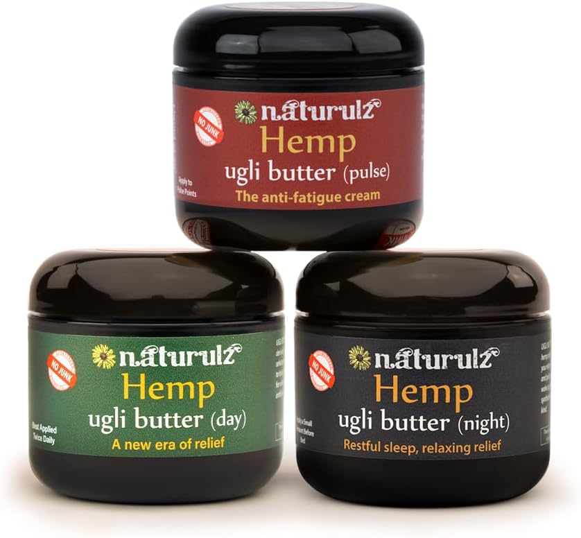 Naturulz Bundle and Save!!! - 3 Items Ugli Butter Day, Night & Energy Bundle. Powerful Plant-Based Formulas made with Oregon Grown Hemp Extract All-Natural 'NO JUNK' Topicals
