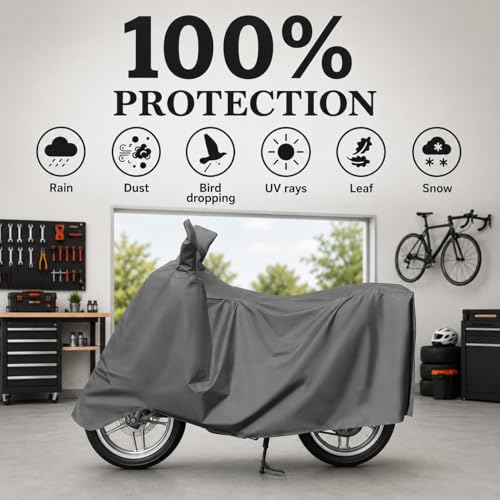 Image of Sulfar 100% Waterproof Tie Bond Universal Bike Cover UV Protection & Dustproof Bike Body Cover for Royal Enfield Bullet Bike (Grey)