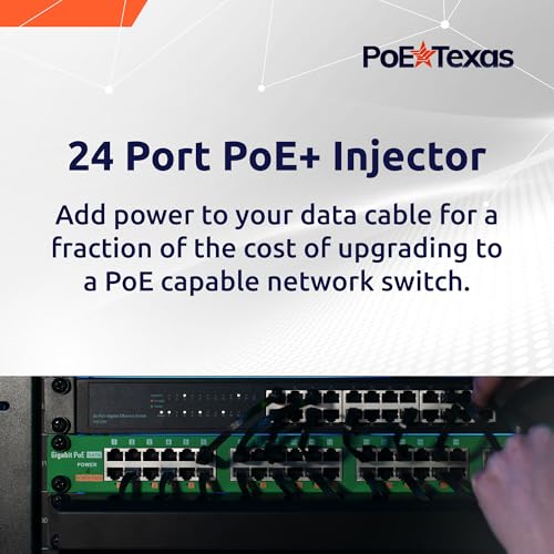 Image of PoE Texas 24 Multi Port IEEE 802.3at PoE+ Injector - Gigabit Data Active Power Over Ethernet for High Powered Devices, 30W PoE Injector for WiFi Access Point & More with 2X 56V 120W Power Supplies