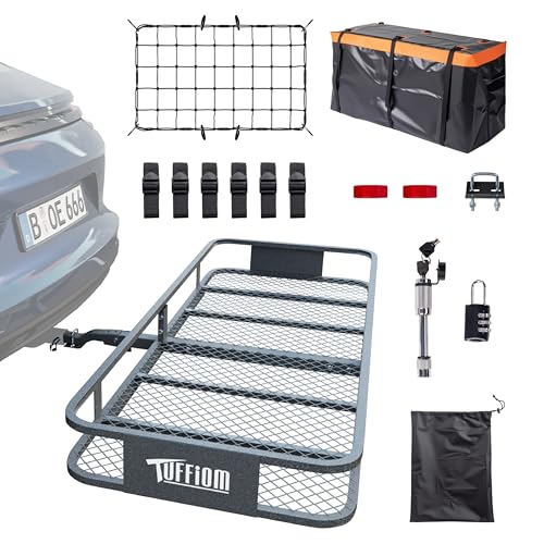 TUFFIOM 60'x24'x6' Folding Hitch Mount Cargo Carrier Basket, 500lbs Steel Car Cargo Trailer Hitch...