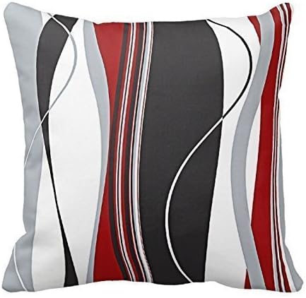 PocaBlife DKISEE Wavy Vertical Stripes Red Black White and Grey Throw Pillow Cover Cushion Case 16"