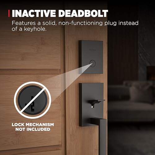 Image of Kwikset San Clemente Non-Functioning Front Door Lock Handle, Inactive Deadbolt and Interior Door Handle, Dummy Handleset Exterior with Interior Reversible Lever, Matte Black with Microban Protection