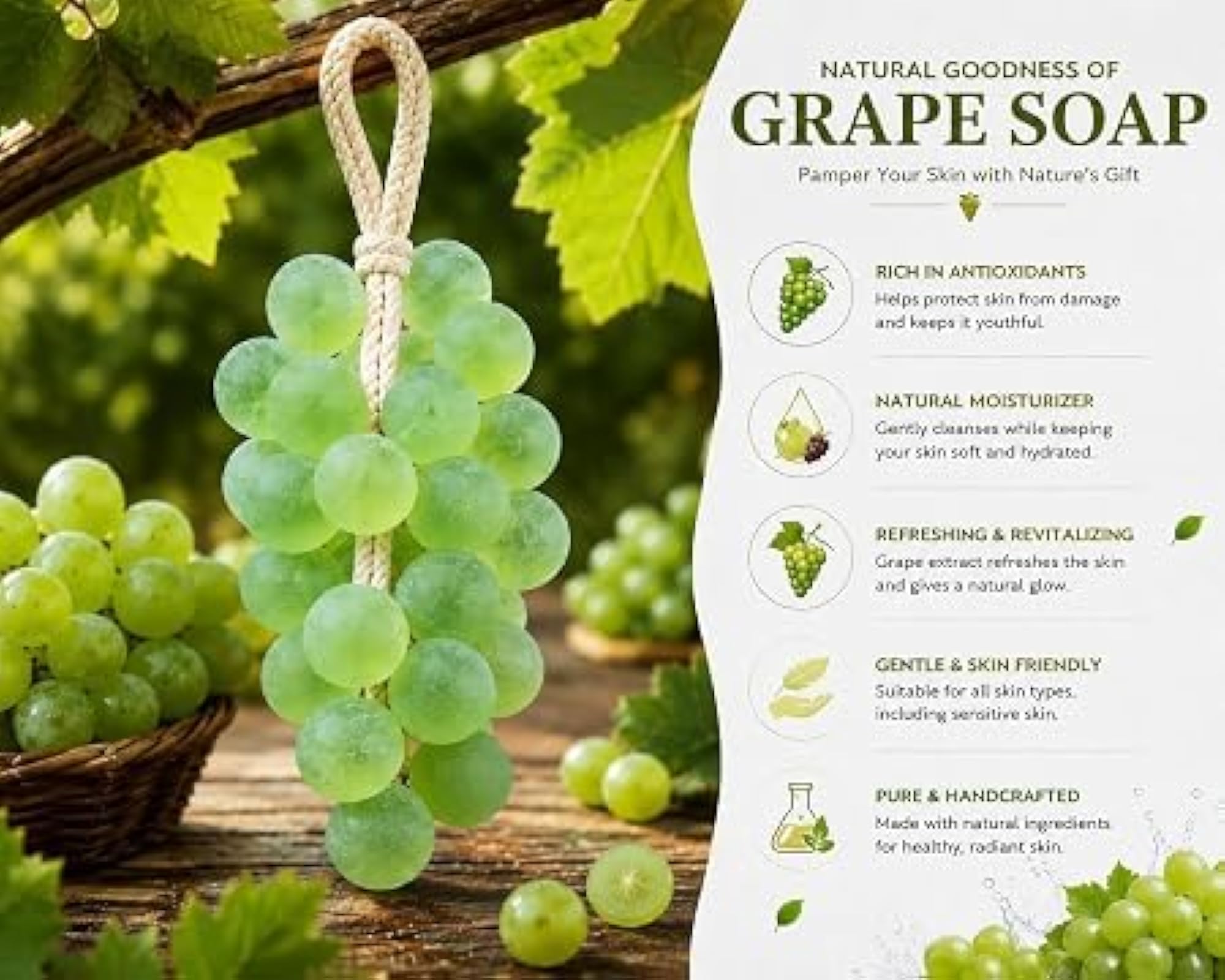 Grapes Hanging Soap for Kids & Adults, Fruity Scent Bathing Bar