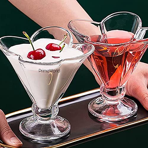 Image of PrimeWorld European 120 ml Paris Ice Cream Bowl, Dessert Cup for Sundae, Sweets,Snacks, Fruit, Pudding, Nuts or Dip, Serving Bowls Set of 6 Pcs Lead Free and BPA Free etc, Glass