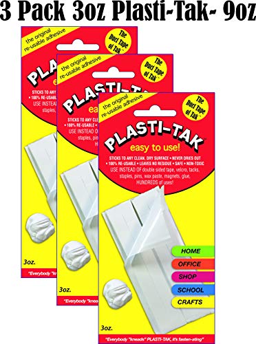 Plasti-Tak Massa Adesiva Reutilizável Original 3Oz, Pacote com 3