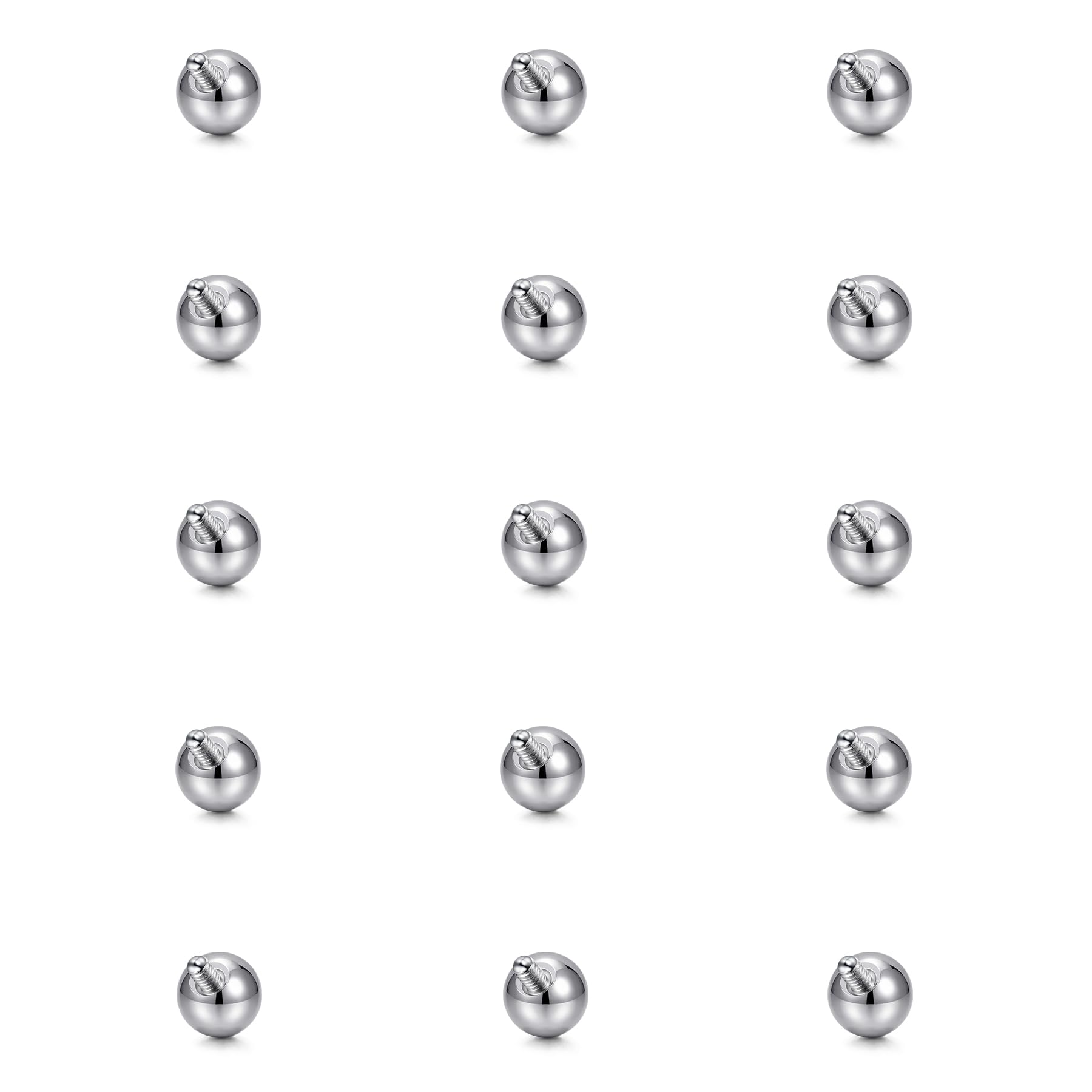 Funseedrr 15 Stück Piercing Kugeln Ersatz 5mm-14mm, Große Gauge 14G 16G Innengewinde Silber Edelstahl Ersatzkugeln für Septum Zunge Augenbraue Lippe Brustwarze Bauchnabel Piercing Schmuck