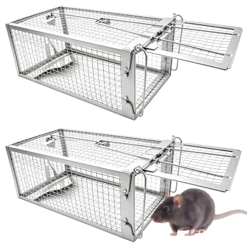 Trampa para Ratones Vivo, 2Pcs XXL Trampas Ratas para Interiores y Exteriores Sin Matar Cepos para Ratones Reutilizable, Sin Mecanismo de Liberación Táctil para Cocina Jardín   31 x17 x13.5 cm