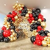 PTGOLUO 153Pcs Red and Black Gold Balloons Garland Arch Kit - 18 12 10 5 inch Different Size Black and Red Metallic Gold Balloons for Casino Anniversary Night Hollywood Movie Night Party Decorations