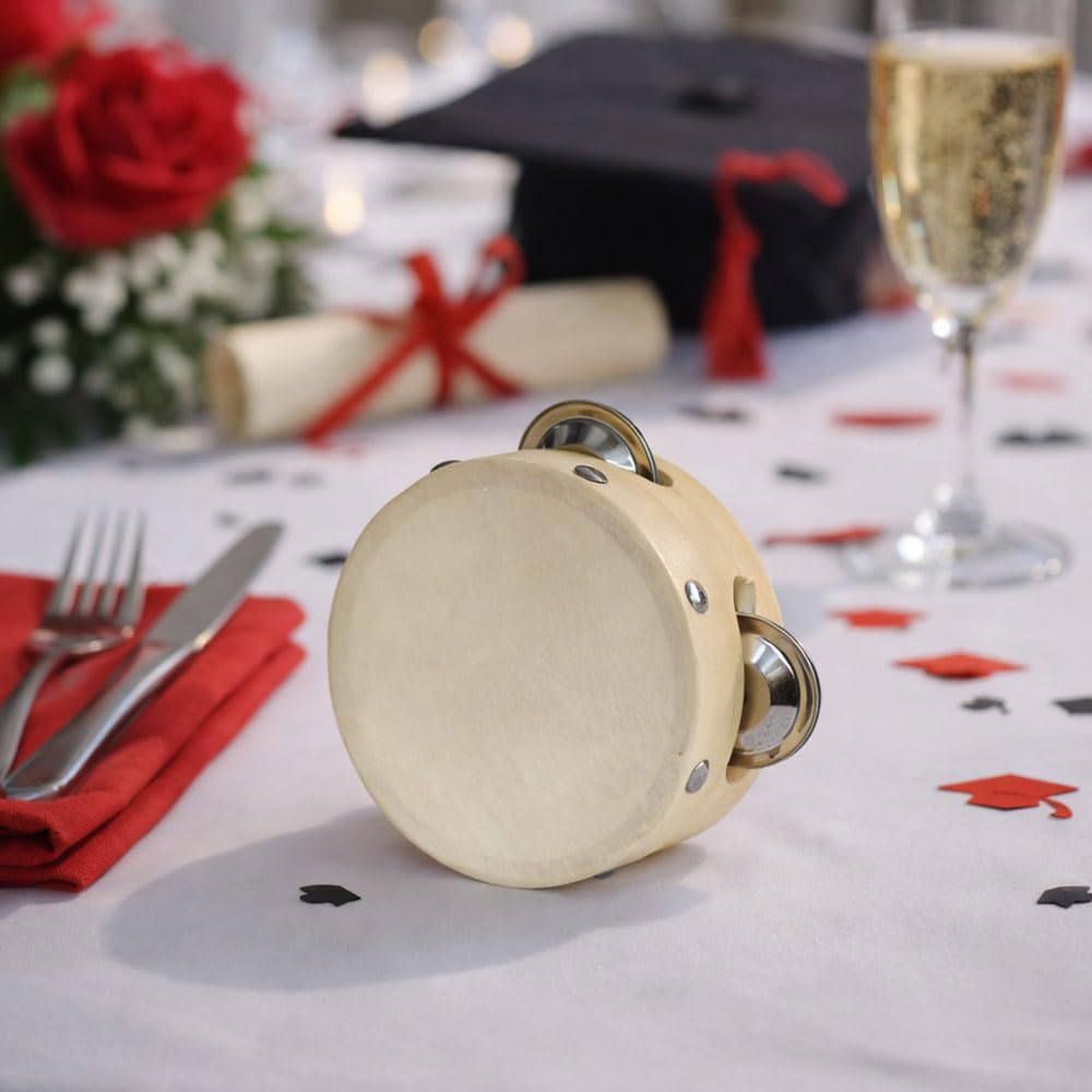 OKAFFAREFATTO MADDALONI Set 10 Tamburelli in Legno con Sonagli 15 cm — Matrimonio Laurea Festa Compleanno — Segnaposto Bomboniera Decorazione Tavola