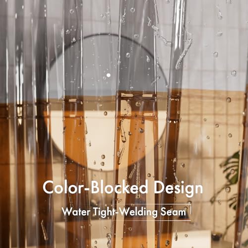 Image of AmazerBath 100% EVA Shower Curtain Liner, 72 x 72 Inches Heavy Duty Shower Curtain and Liner 2-in-1 with 3 Clear Stones and 12 Brass Grommets, Color Block Soft Shower Liner - Gray & Amber
