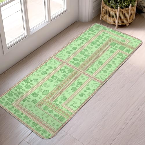 Tapis de couloir vert printemps rectangulaire géométrique à poils courts - 5
