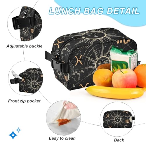 ALAZA Horoscope Circle with Zodiac Signs Sun Moon and Stars Backpack and Lunch Bag Set Back Pack Bookbag Cooler Case Kits 5