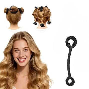Heatless Curling Rod Headband Overnight Sleep in Curlers for Women Satin No Heat Hair Rollers for Natural Loose Waves Black-medium