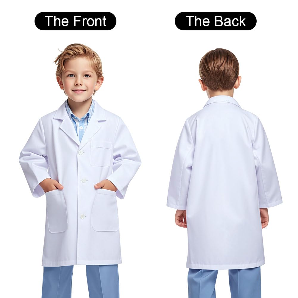 BSBUY Child's White Lab Coat, 4 Pcs Unisex Kid Scientist/Doctor Costume, Cotton/Polyester Blend, Machine Washable, XL - Image 4