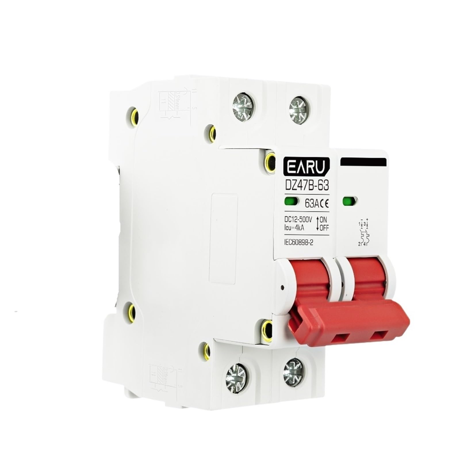 Disyuntor MCB 2P CC, 12 V, 24, 48, 500, Protector de batería for Coche DZ47, protección Polo Positivo y Negativo, Interruptor aislador(10A)