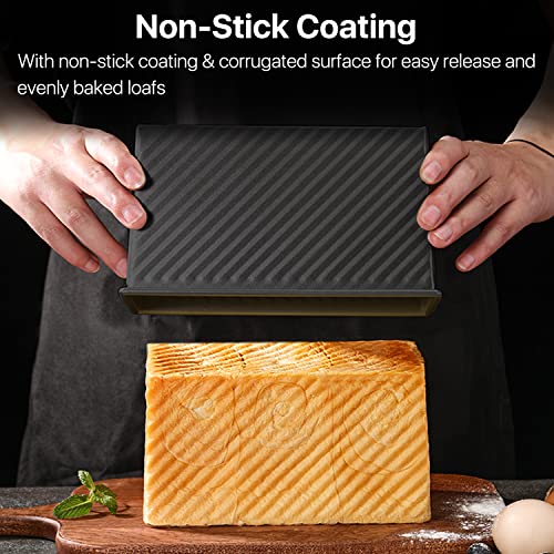 Flexzion Pullman Loaf Pan With Lid Bread Loaf Pan For Homemade Bread 1Lb Dough Capacity Black Corrugated Square Bread Mold, Cake, Sandwich Sourdough, Toast Form Pullman Bread Pan With Lid (2 Pack) #TOP4