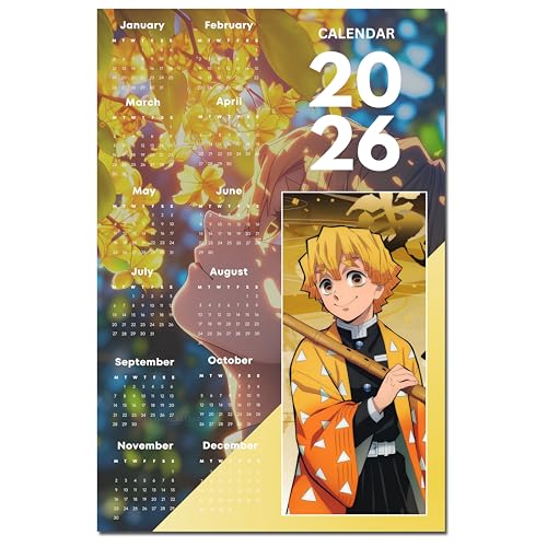 Image of 2026 Anime Wall Calendar 12 x 18 Inch | Zenitsu Agatsuma Theme | Aesthetic Anime Poster Calendar | Room & Wall Decoration | Premium Print