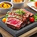 Artestia Volcanic Lava Rock Cooking Stones for Steak - 2-Piece 8.46×6.49in Stone with 1 Bamboo Tray, 3 Sauces Bowls, Grill & BBQ Hot Stones for Indoor Outdoor Use - Upgraded Version