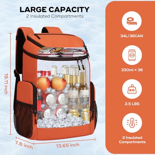 Maelstrom Insulated Cooler Backpack, 36 Can Soft Cooler Ice Chest Bag | Double Compartment, 16H Cold, Leakproof, Bottle Opener, Waterproof, Lightweight, for Beach, Travel, Camping, Picnics, Hiking - Image 5