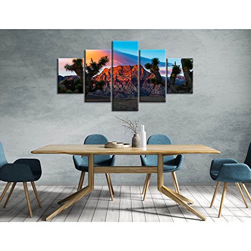 Red Rock Canyon National Painting Wall Art Nevada Landscape Wall Decor Las Vegas Skyline Picture Canvas Print Poster Framed Home Living Room Decoration Ready To Hang(60''Wx32''H) #TOP1