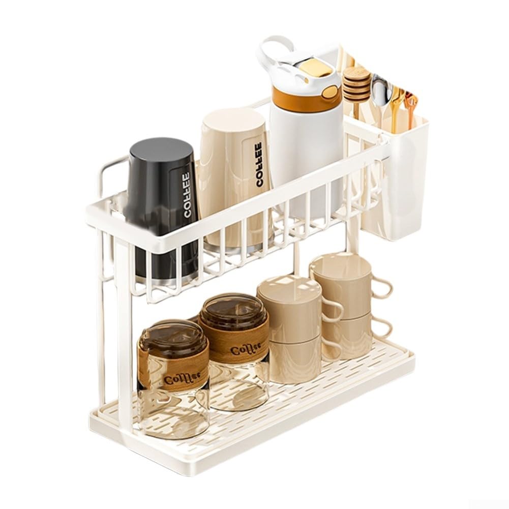 304 Edelstahl Spülbecken Organizer Mit Abtropfsystem, Rostfreier Schwammhalter Und Geschirrständer Für Küche, Platzsparende Aufbewahrung Für Tassen Und Besteck, Silber(white)