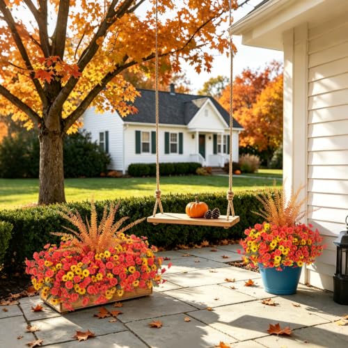 Image of Artificial Fall Mums Flowers Fake Plants for Outdoors Decoration