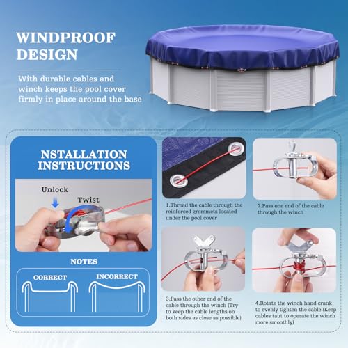 Cobertor para piscina redonda 33 pies UIRWAY 200GSM miniatura 6