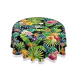 Tropical Pineapple Round Outdoor/Indoor Tablecloth 60 Inch Table Cover Print Lace Summer Table Cloth