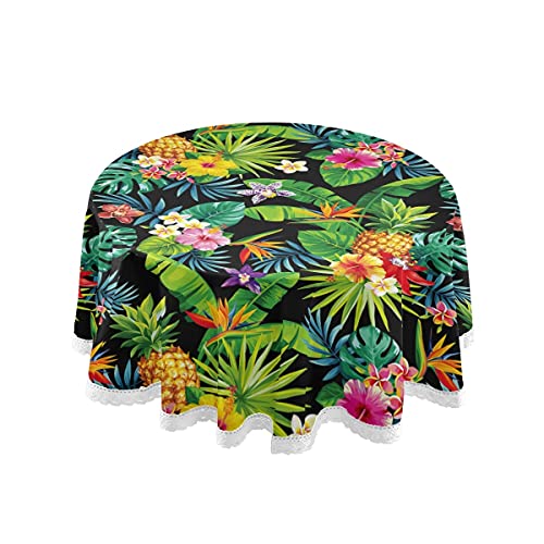 Tropical Pineapple Round Outdoor/Indoor Tablecloth 60 Inch Table Cover Print Lace Summer Table Cloth Washable For Kitchen Dining Tabletop Decor And Holiday Home Party Picnic 2100633 #TOP2