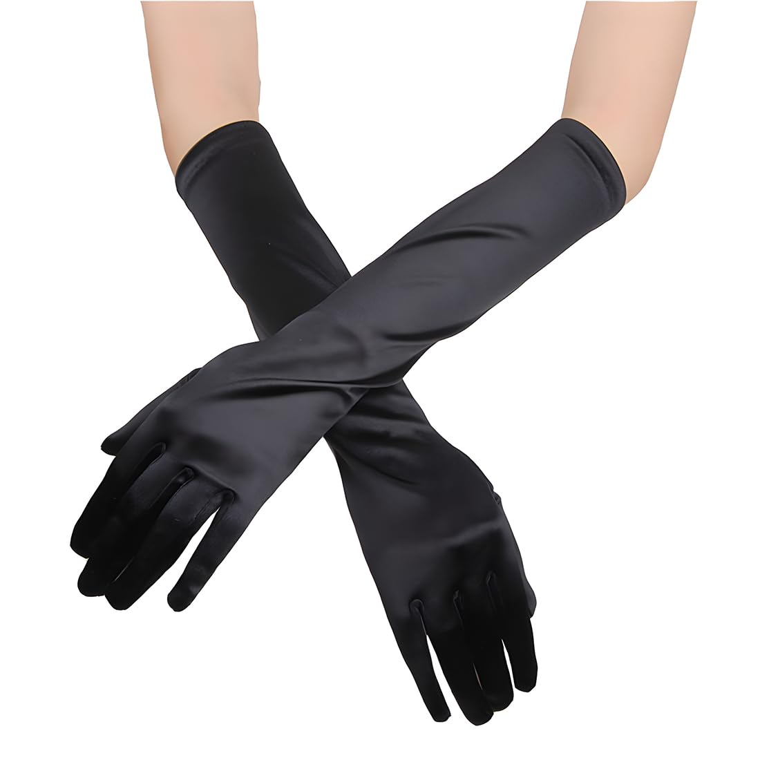 Gants Longs Satin Noir Pour Soirée - Élégants Et Élastiques Pour Mariage, Opéra Ou Bal