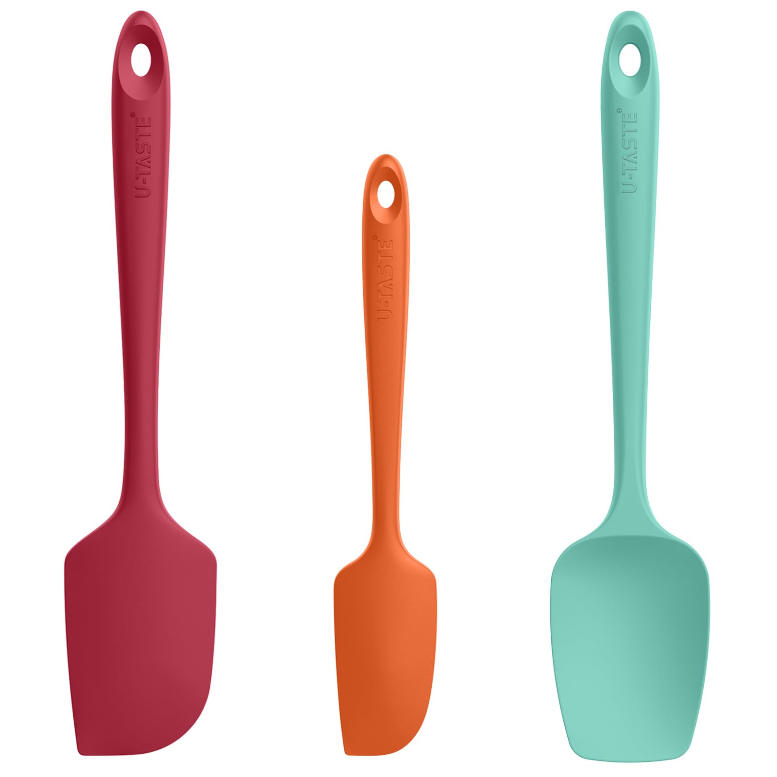 U-Taste Flexible Silicone Baking Spatula: 315℃ Heat Resistant BPA-Free Soft Rubber Bowl Dough Scraper, Non Stick Kitchen Utensil Supplies for Scraping Mixing and Serving (Set of 3, Multicolors)