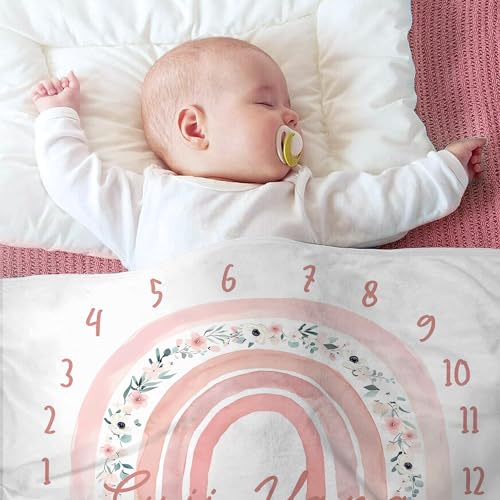 Image of OLIVE OLIVIA Personalized Gifts for Baby with Customized Name, Monthly Milestone Blanket Girl Boy, Growth Chart Blanket, Perfect Custom Pentagram Frame, 60''x80''