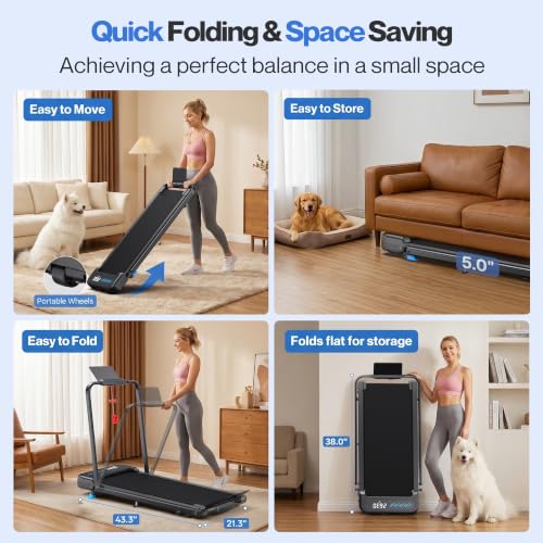 Image of Cardirun Walking Pad with 10% Incline, 4 in 1 Foldable Walking Pad Treadmills with Handle Bar for Home Small Spaces, 3.0HP Portable Quiet Compact Under Desk Treadmill with Low Noise, APP, LED Display