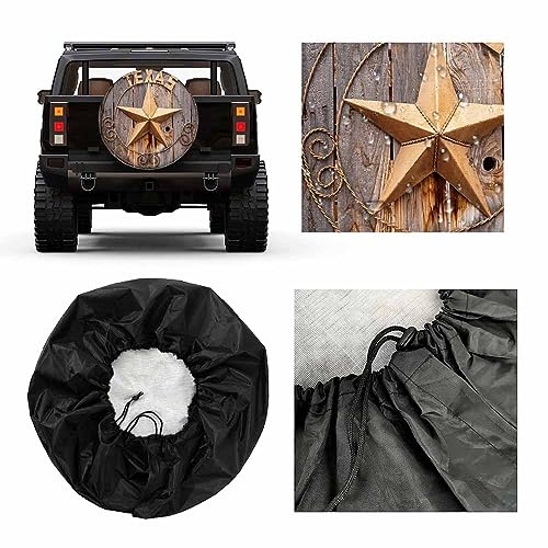 Image of Old Texas Star Sign Spare Tire Cover Retro Brown Rusted Star Wooden Fence Lone Weatherproof Universal Wheel Protectors Camper Tire Covers for Trailer Rv Travel(17 inch)