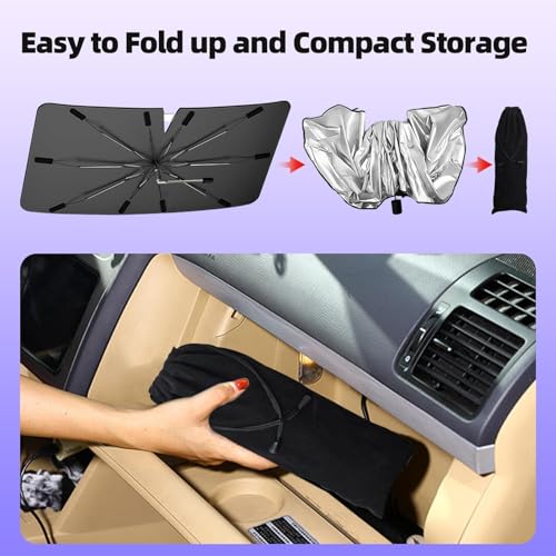 Image of 2026 Windshield Sun Shade Umbrella, Foldable Car Sunshade for Mid-Size Sedan, 360 Rotating Automotive Interior Sun Protection for 99% Heat UV Blocking, Auto Heat Shield Accessories(Medium)