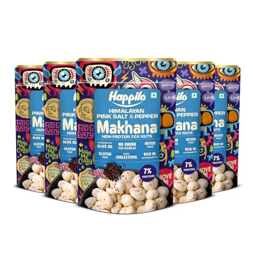 Image of Happilo Premium Super Snack Makhana Himalayan Salt & Pepper 55g, Roasted Foxnut Healthy Snack Low Calorie and Vegan (Pack of 5)