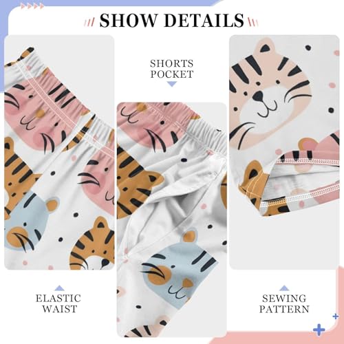 Seamless Cute Tigers Pattern Pajamas Bottoms with Pockets Comfy Pjs Sleepwear Elastic Waistband Pajamas Pants Lounge Pants for 6-14 Years4