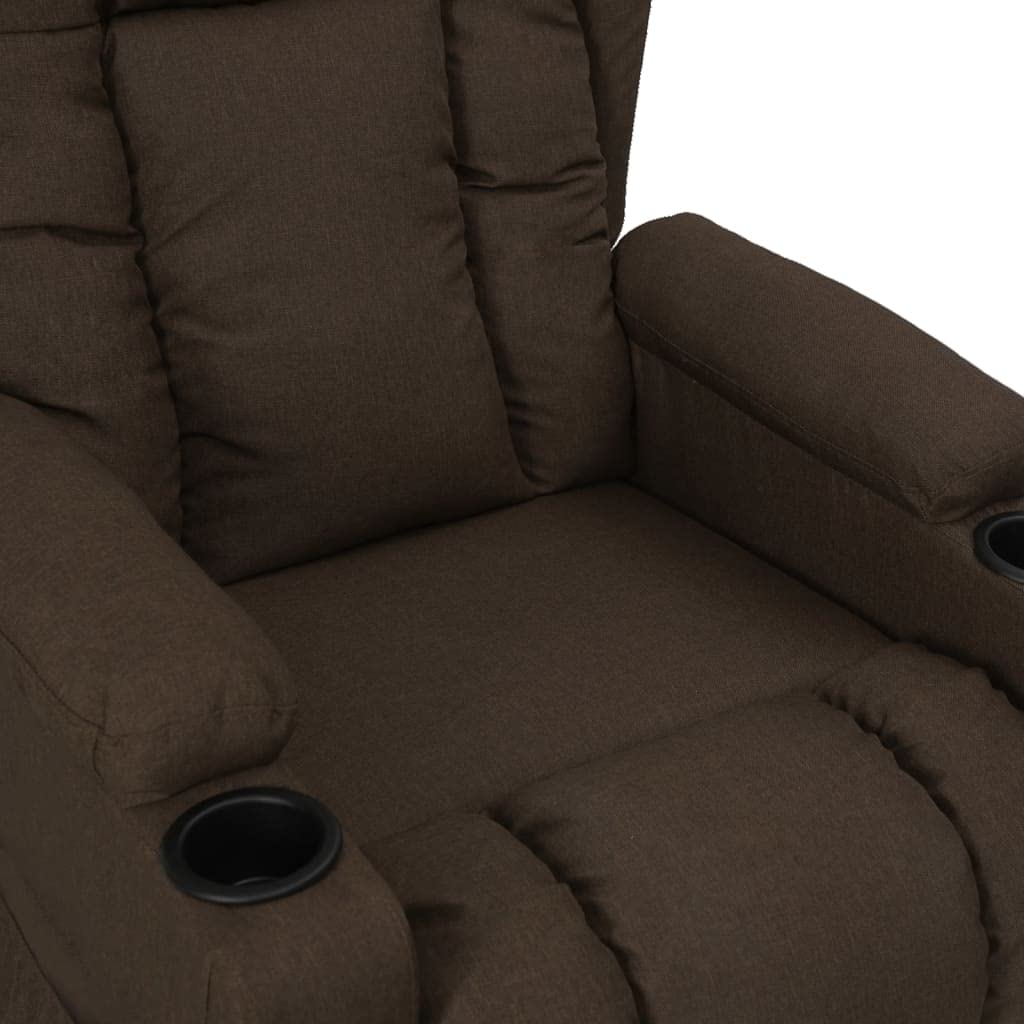 Poltrona reclinabile marrone scuro in tessuto 100% poliestere con schienale e poggiapiedi regolabili, braccioli imbottiti, struttura metallo e legno, ideale per soggiorno, salotto e relax