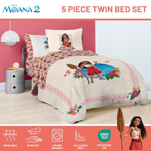 Image of Disney Moana Twin Comforter Set 5 Piece Kids Bedding for Girls, Beige