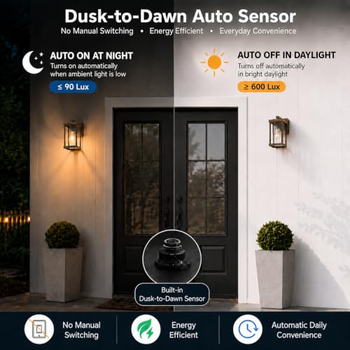 Image of Porch Lights with GFCI Outlets Dusk to Dawn Outdoor Wall Lights Waterproof Exterior Lighting Fixtures Modern Outside Lights Wall Mount for House Patio Garage,11.8''H,1PC