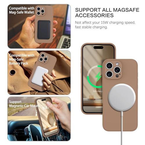 Coque silicone pour iPhone 16 Pro avec protection magnétique MagSafe et doublure marron