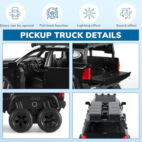 Image of RAM Mammoth Pick-Up Model Car 1:32 Exclusive Alloy Metal Pull Back Die-cast Car Die-cast Metal Pullback Toy car with Openable Doors & Light Music