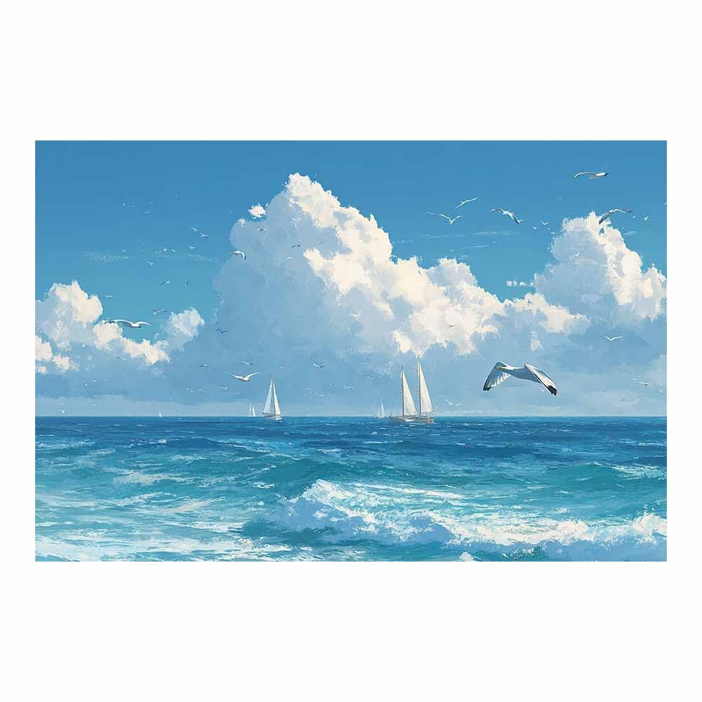 HOQIU Landscape wall art SailBoats s in Blues Ocean canvas art, art print, house decor, bedroom wall decor above bed, prints for living room.(Multicolor)-70x100cm Unframed