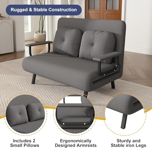 Image of Montary 5-in-1 Folding Sofa Bed for Two 71.6 inch Wide Convertible Chair with 5-Position Adjustable Backrest Pillow, Space-Saving Sleeper for Living Room Bedroom Office,Gray