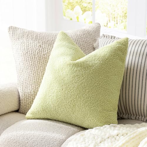 Image of Foindtower Pack of 2, Curly Faux Fur Decorative Throw Pillow Covers Soft Neutral Plush Cushion Case with Zipper Cozy Pillowcase for Home Living Room Couch Bed Sofa 18 x 18 Inch, Grass Green
