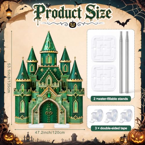 Image of Qunclay 4.5 ft Green Castle Cardboard Cutout Halloween Wizard Party Decoration Life Size Witch Theme Photo Booth Prop Standee Stand up 3D Display Backdrop Decor for Birthday Halloween