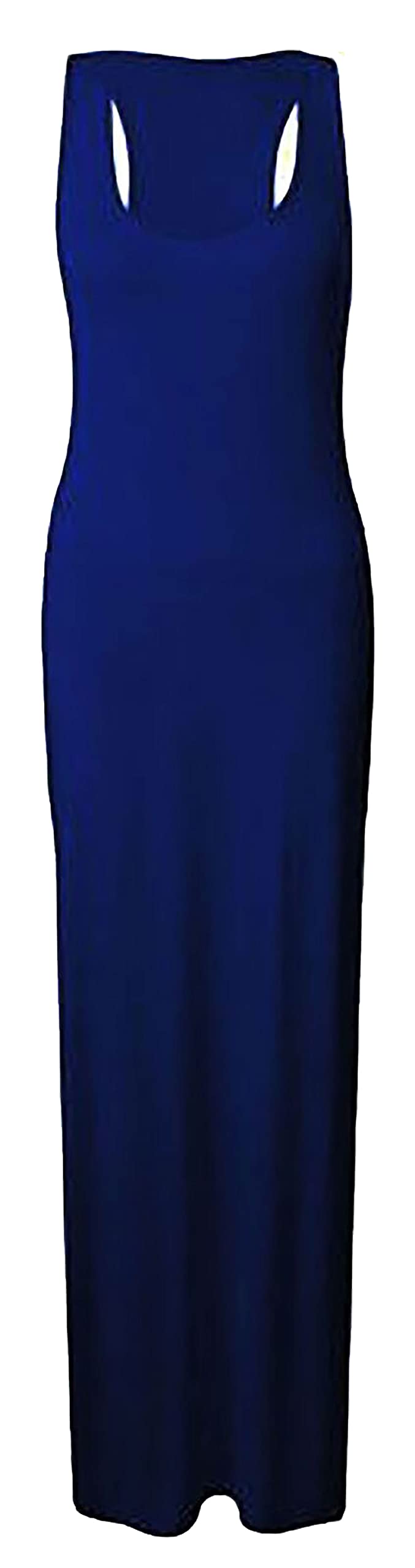 FAIRY TRENDZ LTD Womens Muscle Racer Back Plain Maxi Dress Ladies Sleeveless Long Bodycon Maxi Dress 8-26 (Navy UK 12-14)