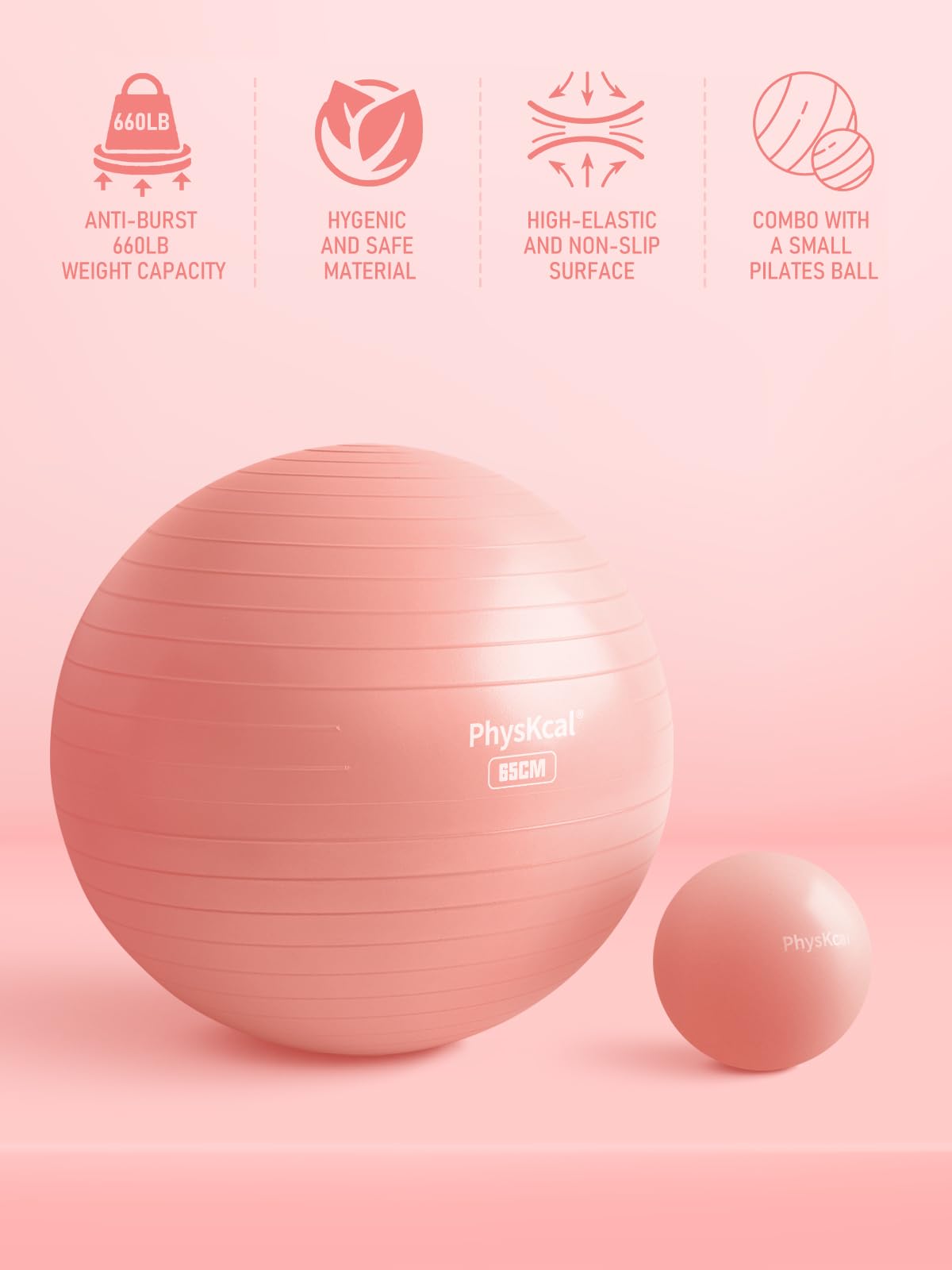 PhysKcal Gymnastikball und 23 cm Pilatesball Set, Anti Burst Gymnastikball, Anti-Rutsch-Sitzball, Balanceball, Yogaball für Zuhause, Fitnessstudio und Büro