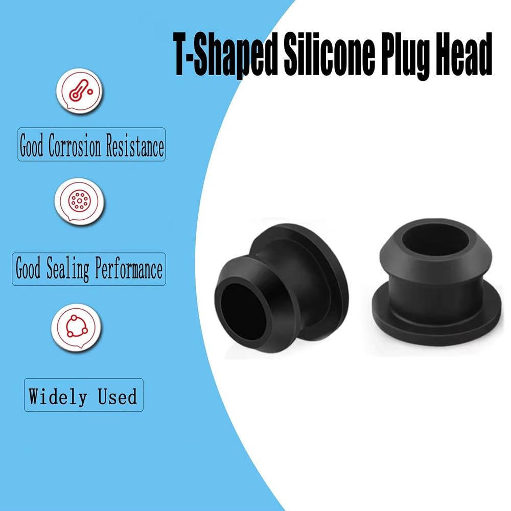 5-25 tapones de silicona negra tipo T de 2,5-15 mm, tapas de extremo ciego a presión (25 unidades, 11 mm)