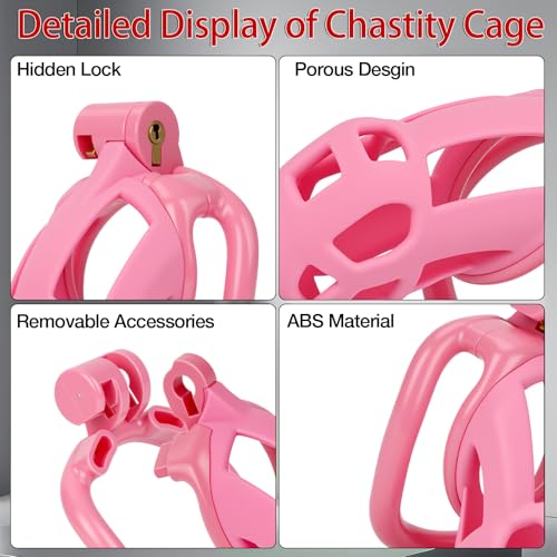 Image of Sex Toys Male Chastity Cage with Elastic Belt & Invisible Lock - 4 Rings Lightweight Comfort Fit Design for Long Term Wear, Secure Chastity Device (M-90mm) - Breathable Large Penis Cage for Men (Pink)